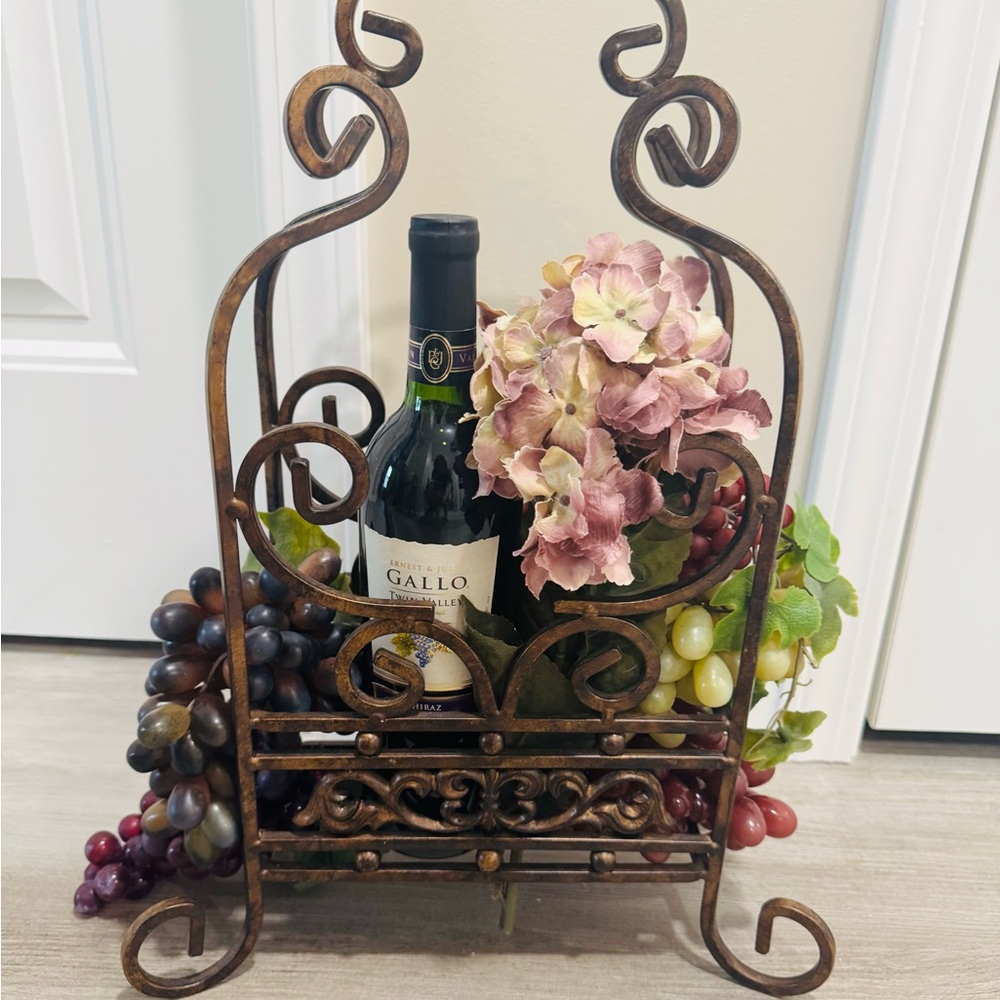 Decorative Wine Holder with Grapes and Flowers